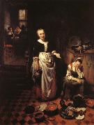 MAES, Nicolaes Interior with a Sleeping Maid and Her Mistress Spain oil painting artist